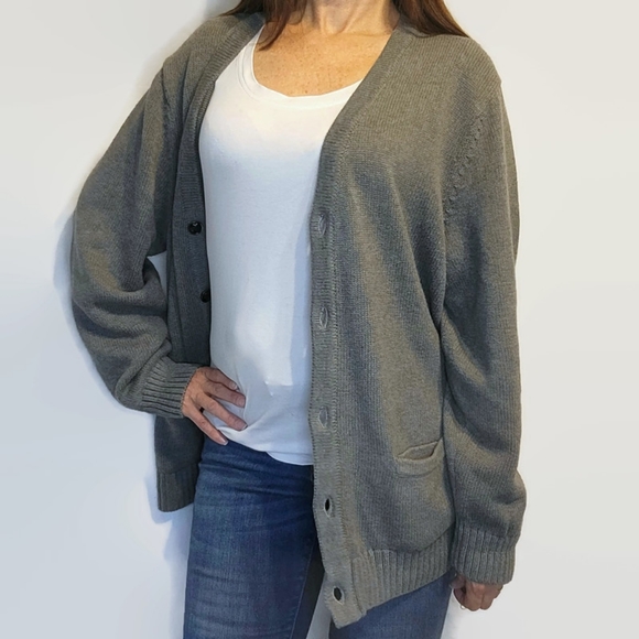 L.L. Bean Gray Grandpa V-Neck Cardigan Sweater size Large - Picture 4 of 16